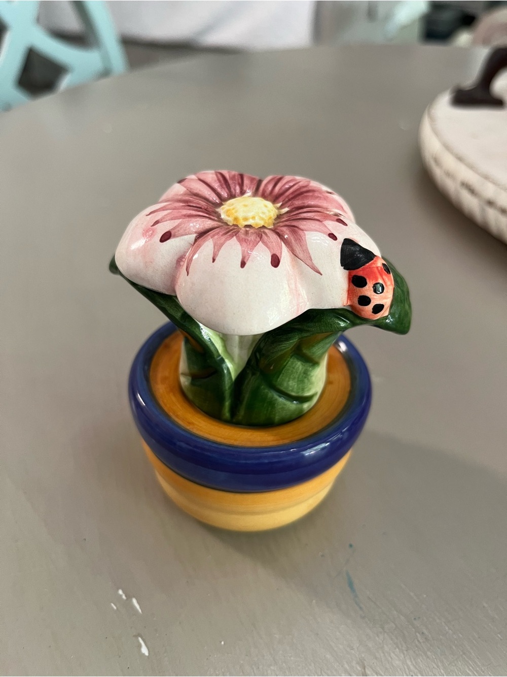 Flower with ladybug stacker salt and pepper shaker